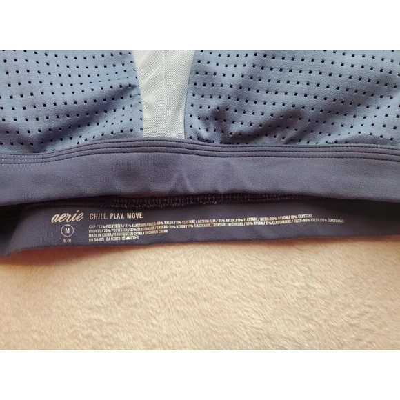 Aerie Sports Bra Womens Medium Blue Mesh Polyester Cross Back Wide Straps V Neck - Picture 4 of 4